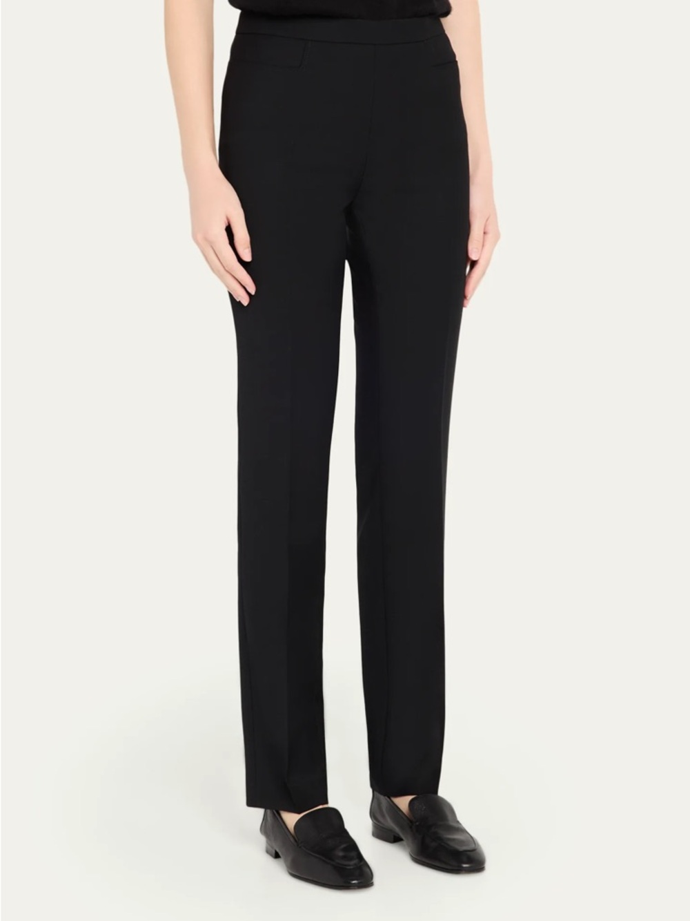 NWT $495 Akris Punto Black “Francesca” Stretch Wool Blend Trousers Pintuck US 12